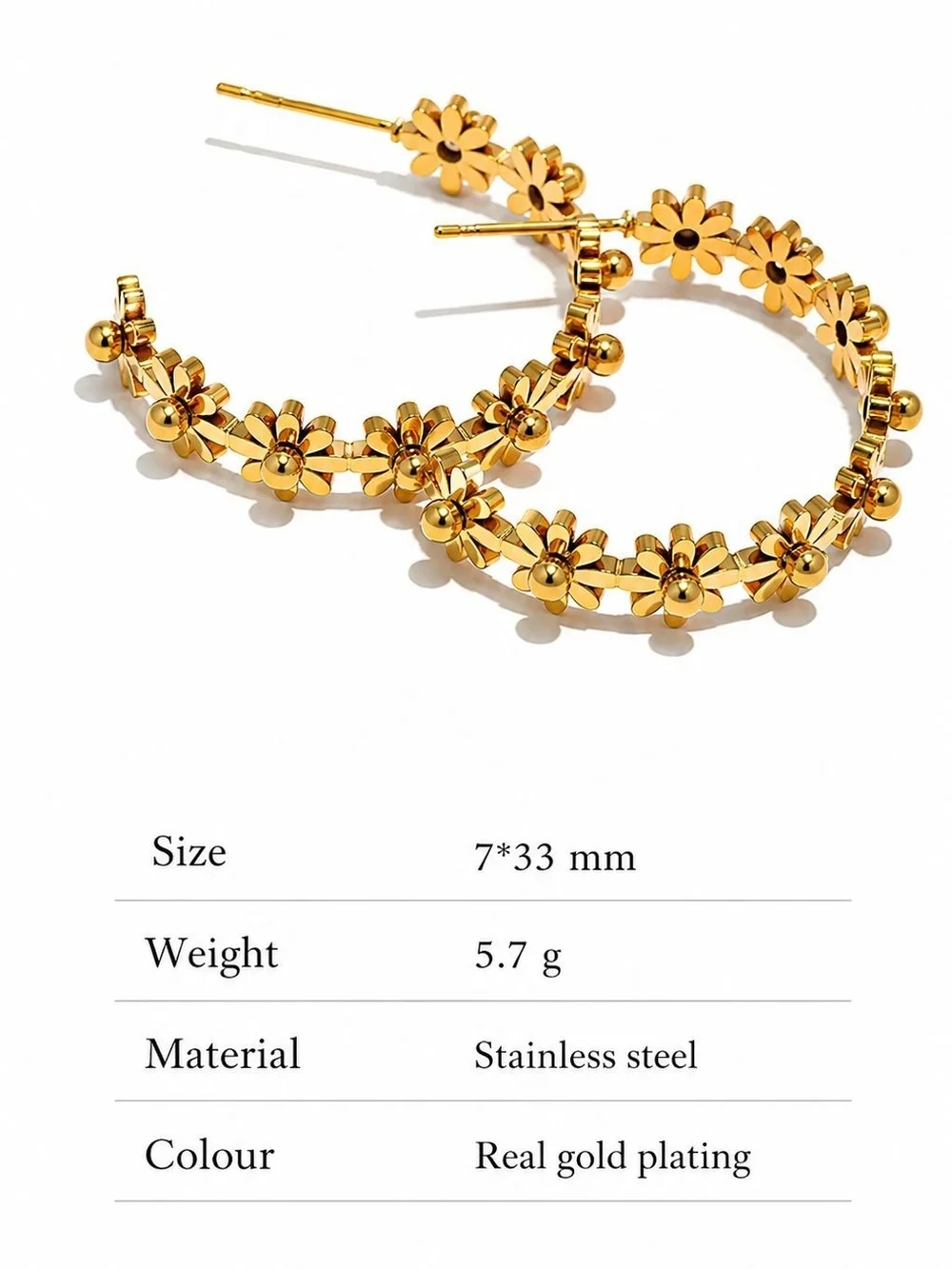 Gold Floral Hoop Earrings
